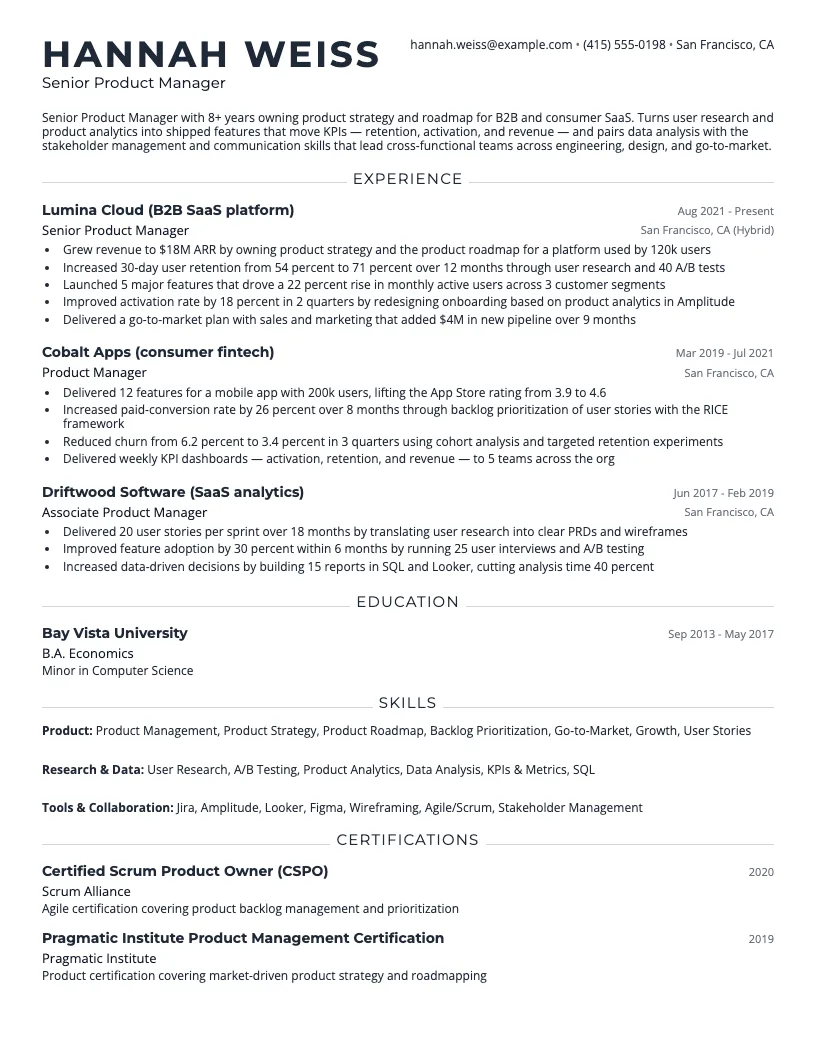 Product Manager resume example