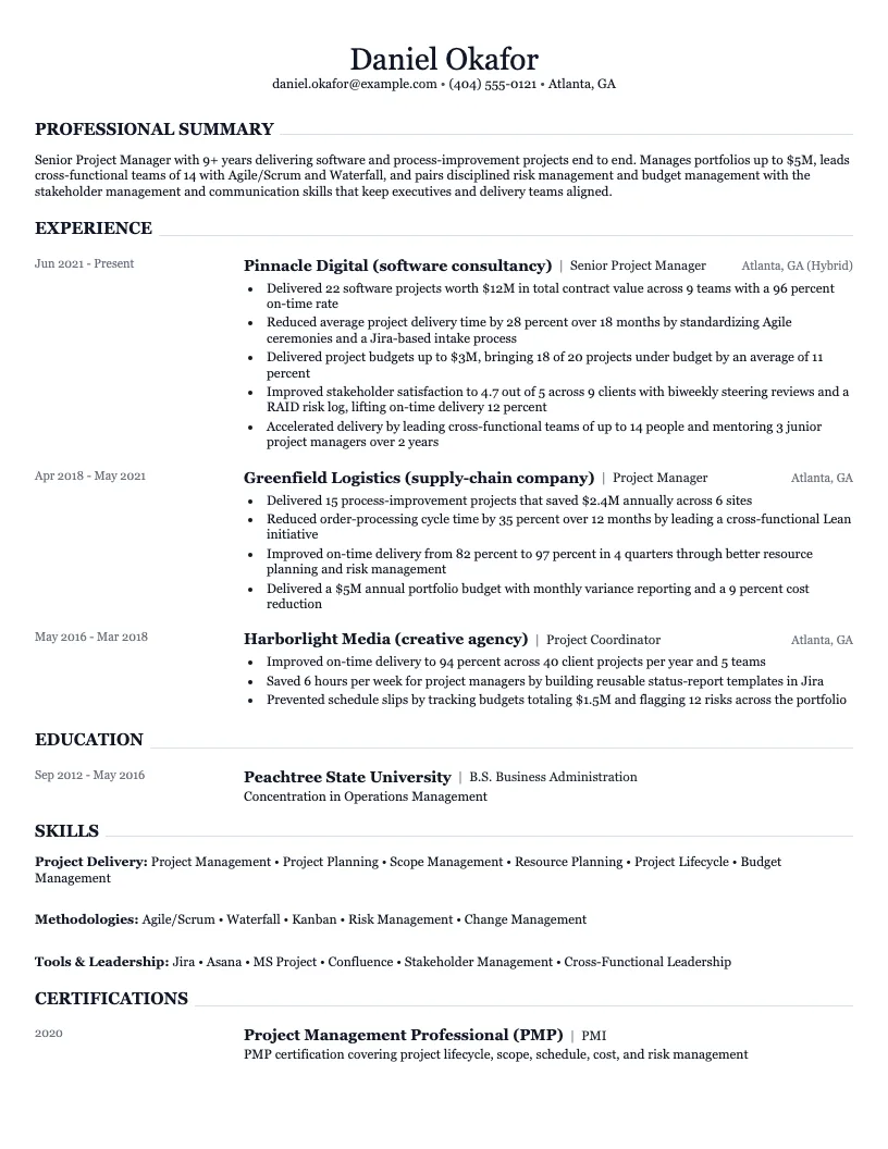 Project Manager resume example