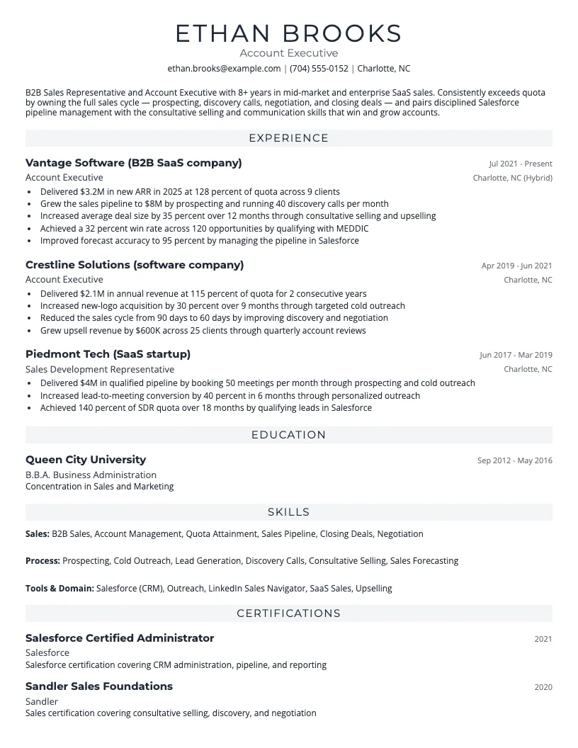 Sales Representative resume example