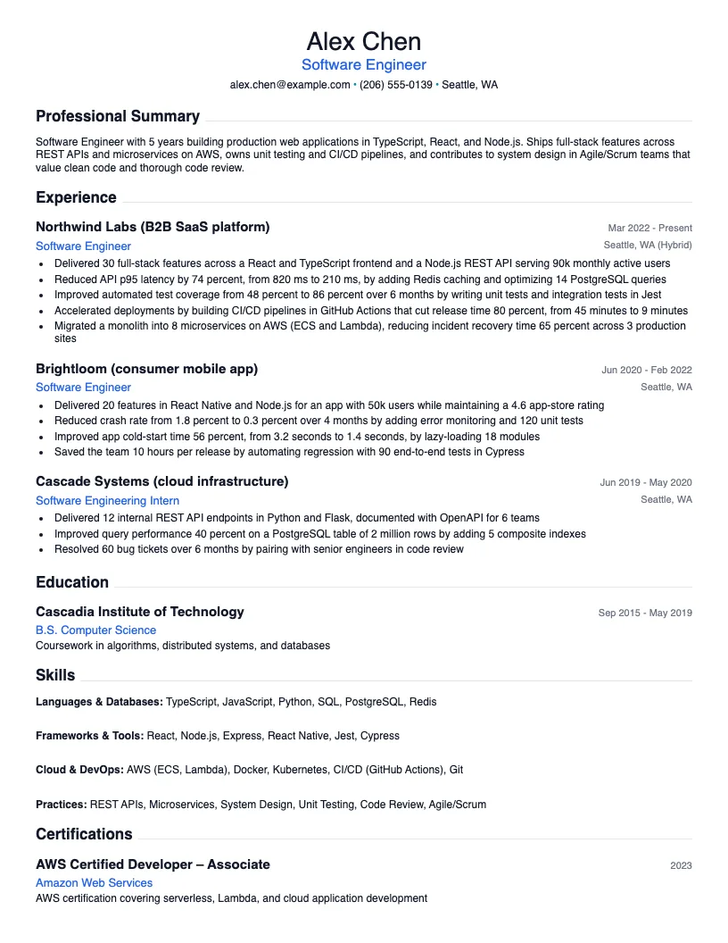 Software Engineer resume example